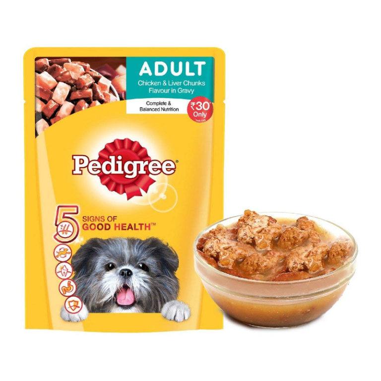 Buy Pedigree Adult Chicken & Liver Chunks in Gravy Wet Dog Food Pouch, 70gm Online at Low Price