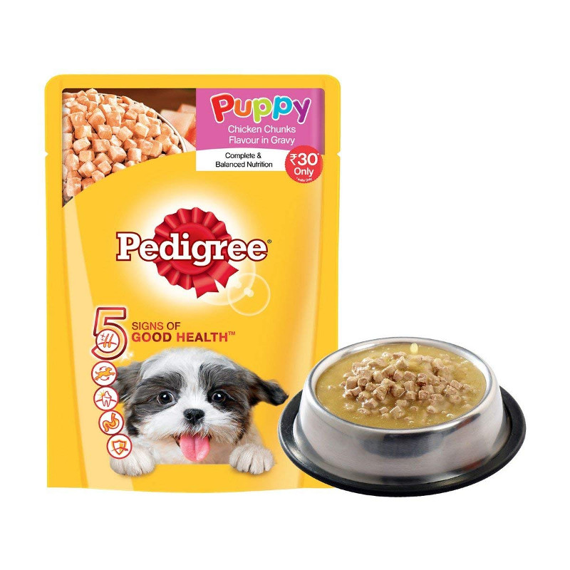 Buy Pedigree Puppy Chicken Chunks in Gravy Wet Dog Food Pouch, 80gm