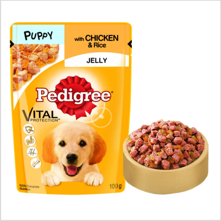 Buy Pedigree Puppy Chicken & Rice in Jelly Wet Dog Food Pouch, 100gm